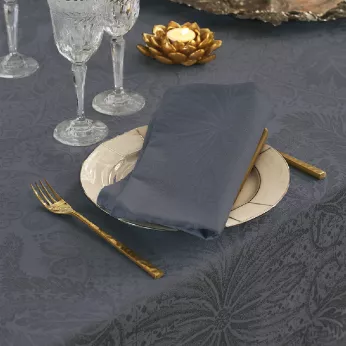 Tablecloth 100% cotton coated jacquard pattern grey Mille isaphire zinc