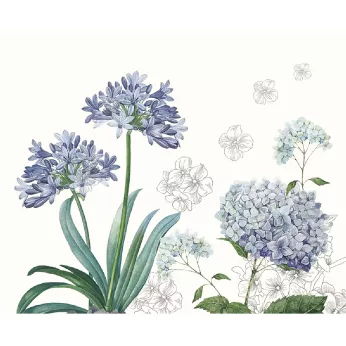 Table set linen & cotton printed multicolor Jardin de bretagne bleu