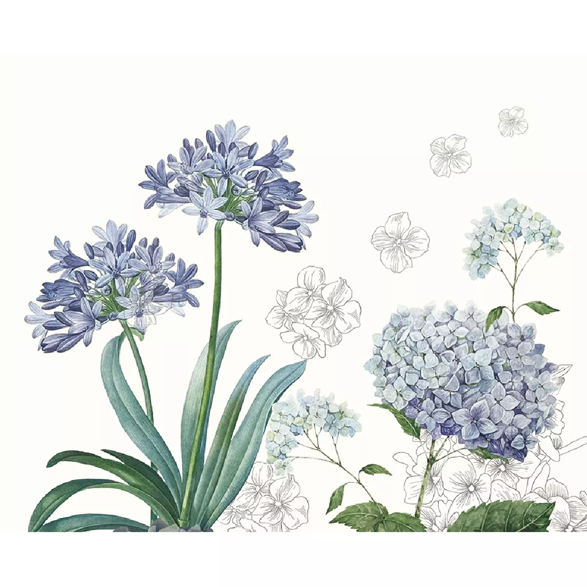 Table set linen & cotton printed multicolor Jardin de bretagne bleu