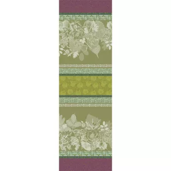 Table runner 100% cotton jacquard pattern green Mille botanique mousse