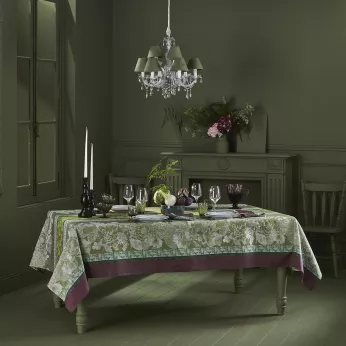 Tablecloth 100% cotton jacquard pattern green Mille botanique mousse