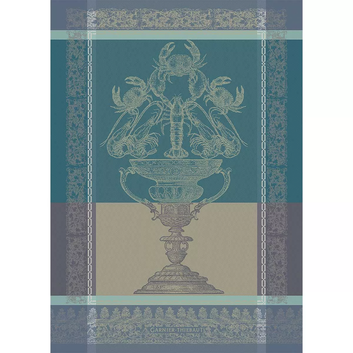 Kitchen towel 100% cotton jacquard pattern blue Coupe fruits de mer turquoise