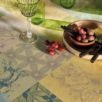 Tablecloth 100% cotton coated jacquard pattern yellow green Mille parfums limoni