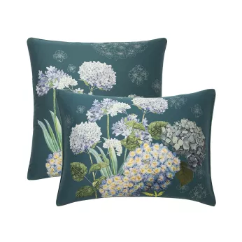 Pillowcase cotton sateen printed blue green Maelys satin canard