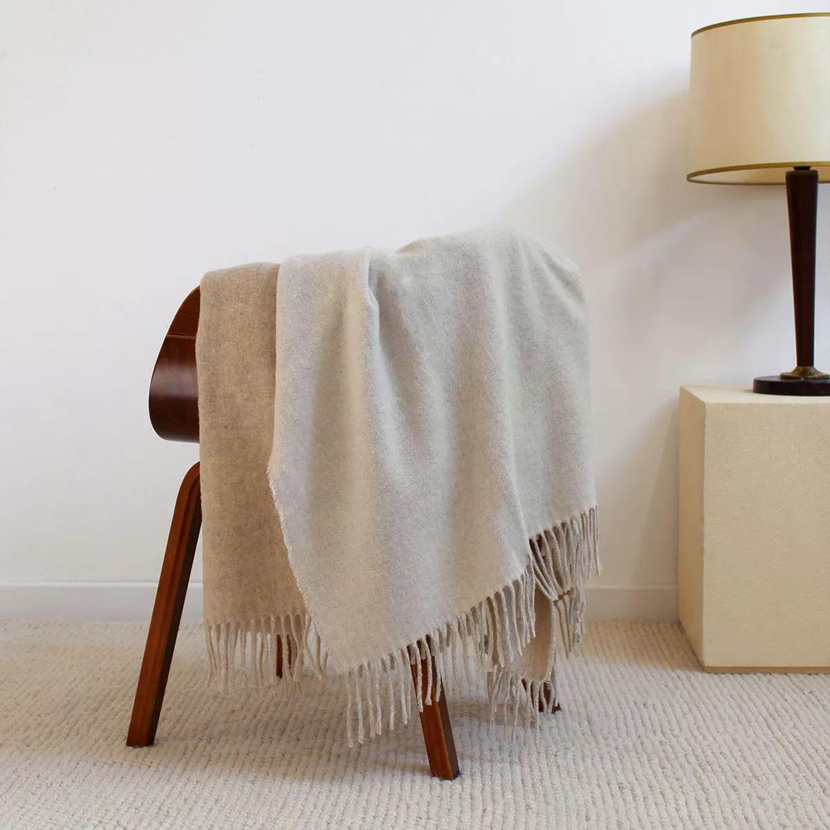 Plaid wool and other fibers plain nude beige Duetto naturel
