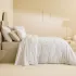 Bed set cotton sateen printed beige white Flower power white