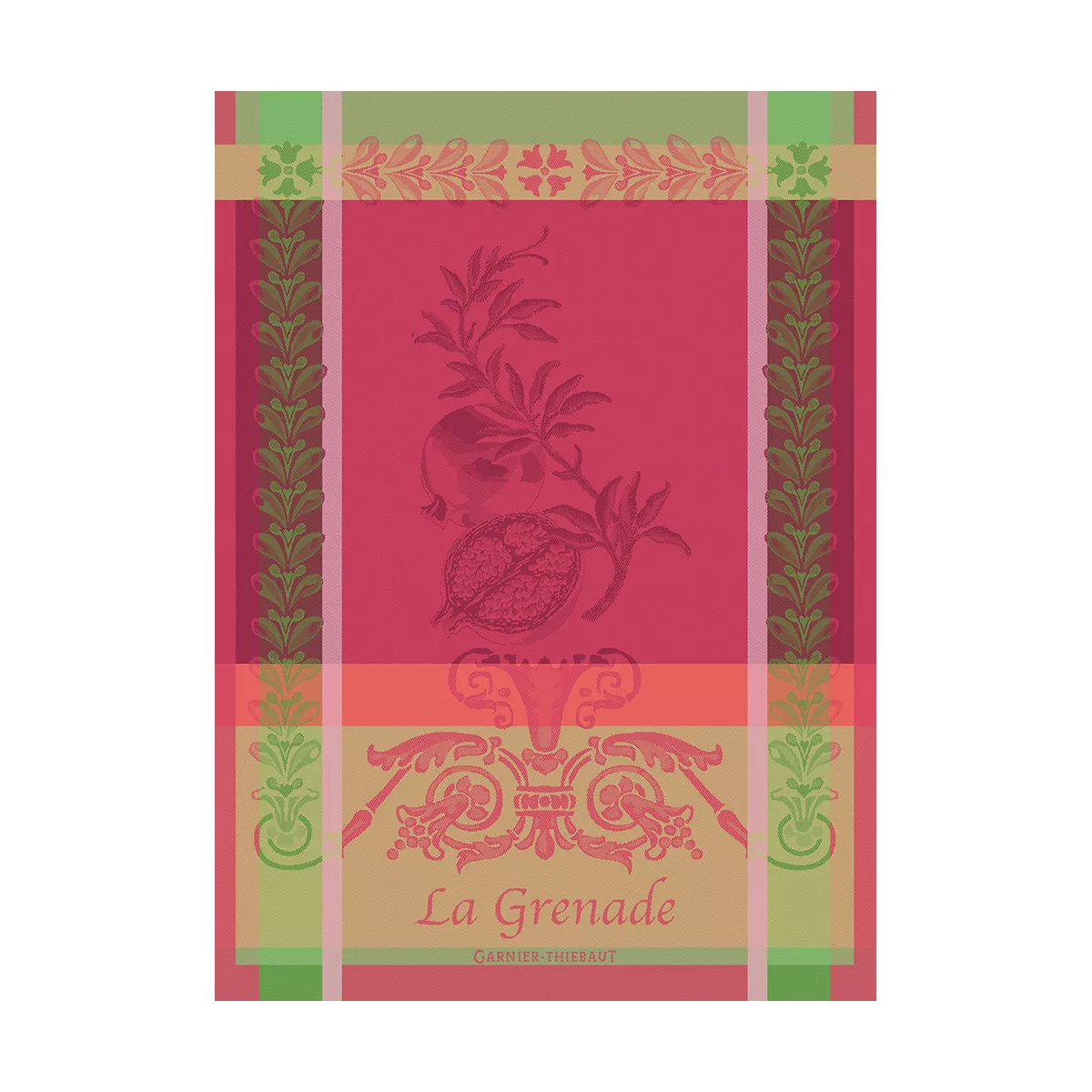 Kitchen towel 100% cotton jacquard pattern green pink Grenade rose