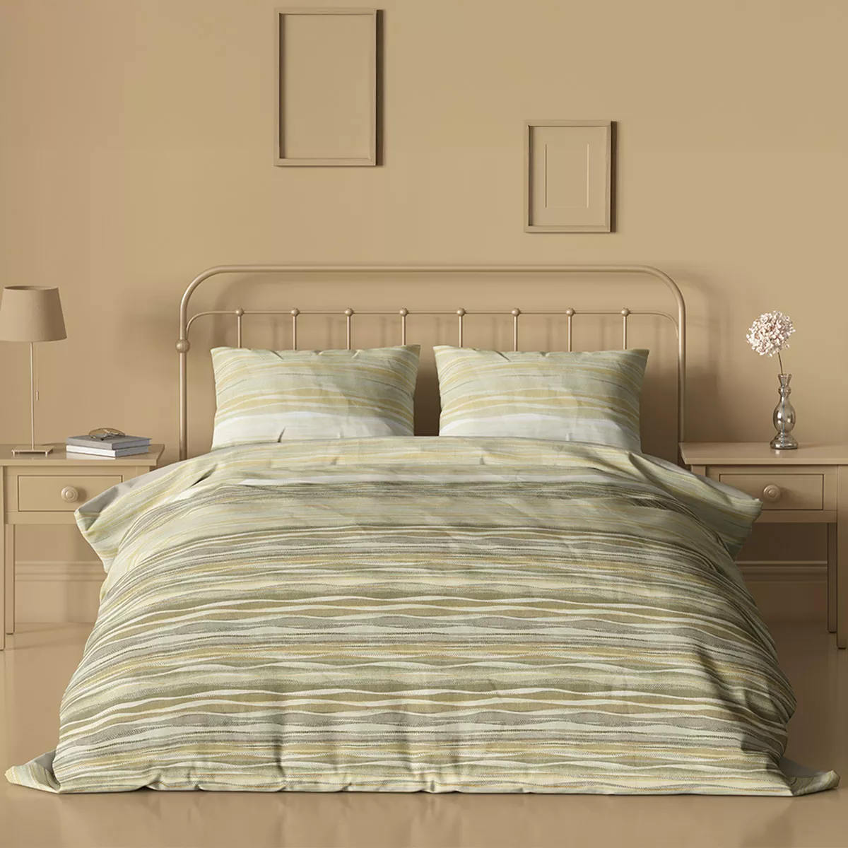Bed set cotton sateen printed nude yellow Strates limoni