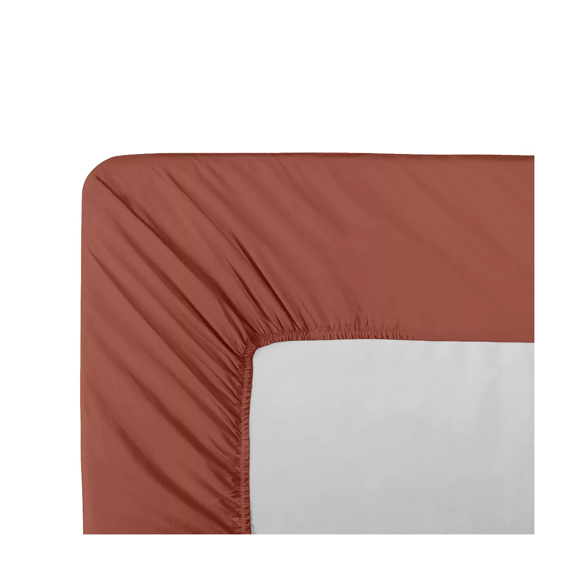 30cm cup fitted sheet cotton percale plain red orange La percale francaise rouille