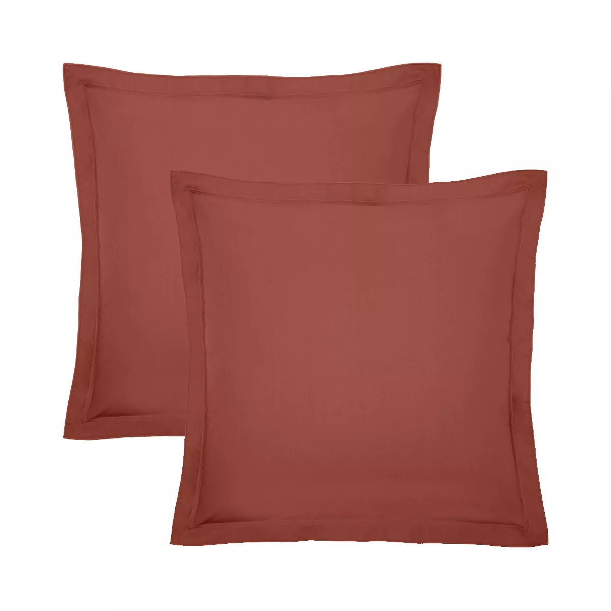 2 pillowcases cotton percale plain red orange La percale francaise rouille