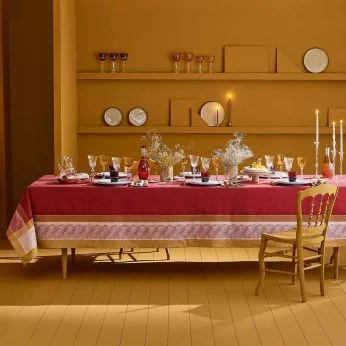 Tablecloth 100% cotton stain repellent jacquard pattern red Alexandria rubis