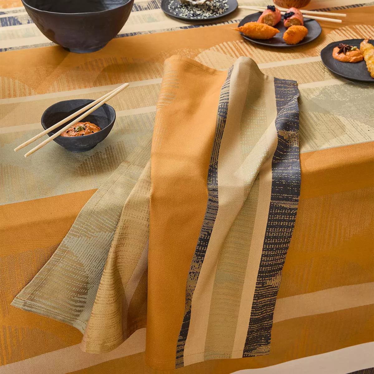 Napkin 100% cotton jacquard pattern brown beige Mille edo cuir