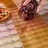 Tablecloth 100% cotton coated jacquard pattern orange green Mille halos prunus