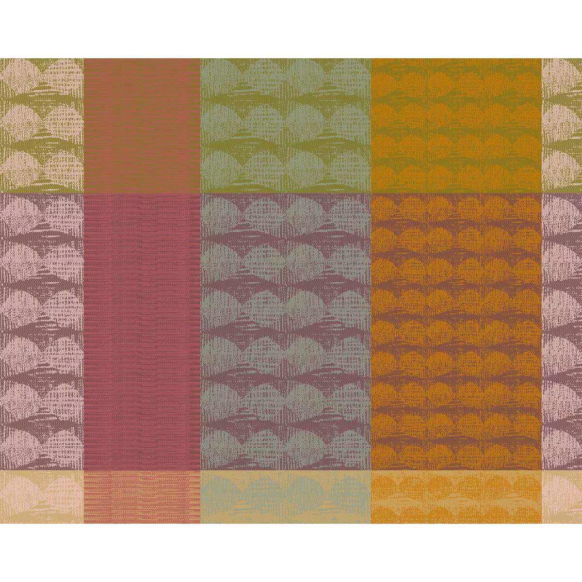 Table set 100% cotton coated jacquard pattern orange green Mille halos prunus