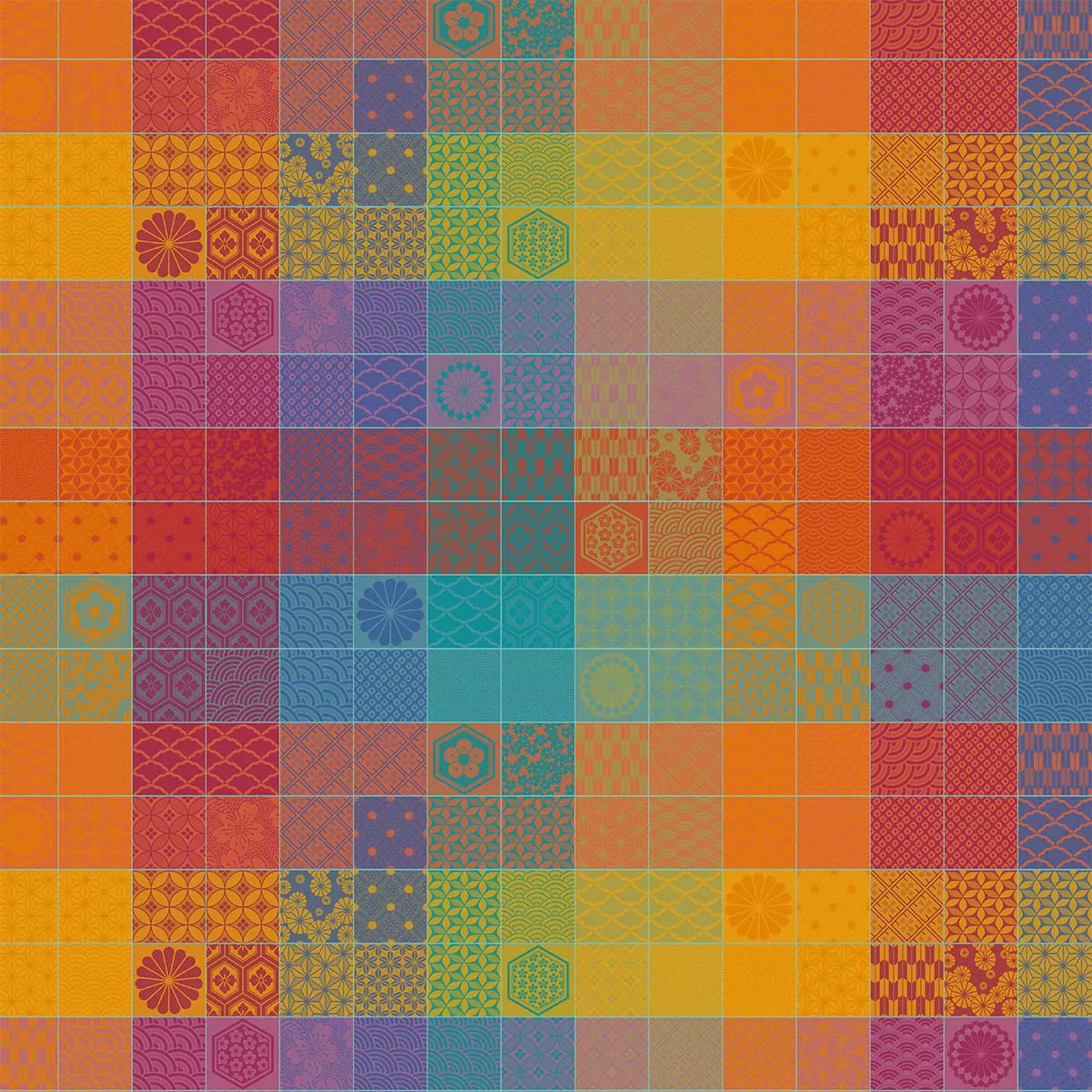 Custom made tablecloth 100% cotton coated jacquard pattern purple orange Mille hana floralies