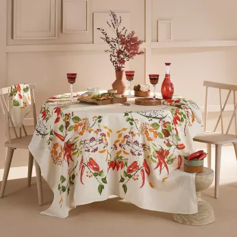 Tablecloth linen & cotton prewashed 150 gsm printed red green Piments doux caliente