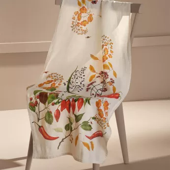 Table runner linen & cotton prewashed 150 gsm printed red green Piments doux caliente