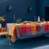 Table linen set 100% cotton jacquard pattern purple orange Mille hana floralies