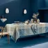 Table linen set 100% cotton jacquard pattern beige blue Mille zen ecume