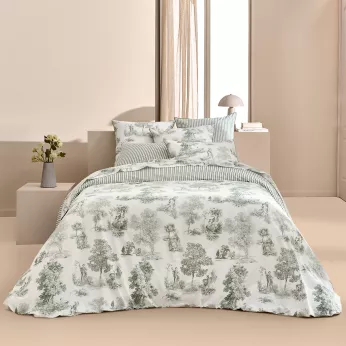 Duvet cover cotton percale printed green Poesie verde