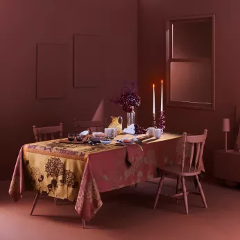 Tablecloth 100% cotton stain repellent jacquard pattern burgundy orange Hortensias rouille