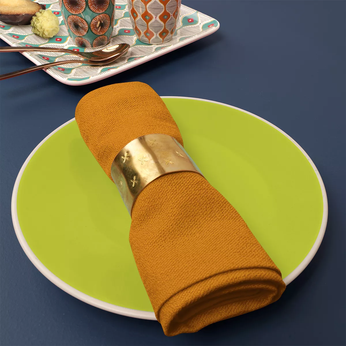 Napkin 100% cotton jacquard pattern orange yellow Bastide ocre