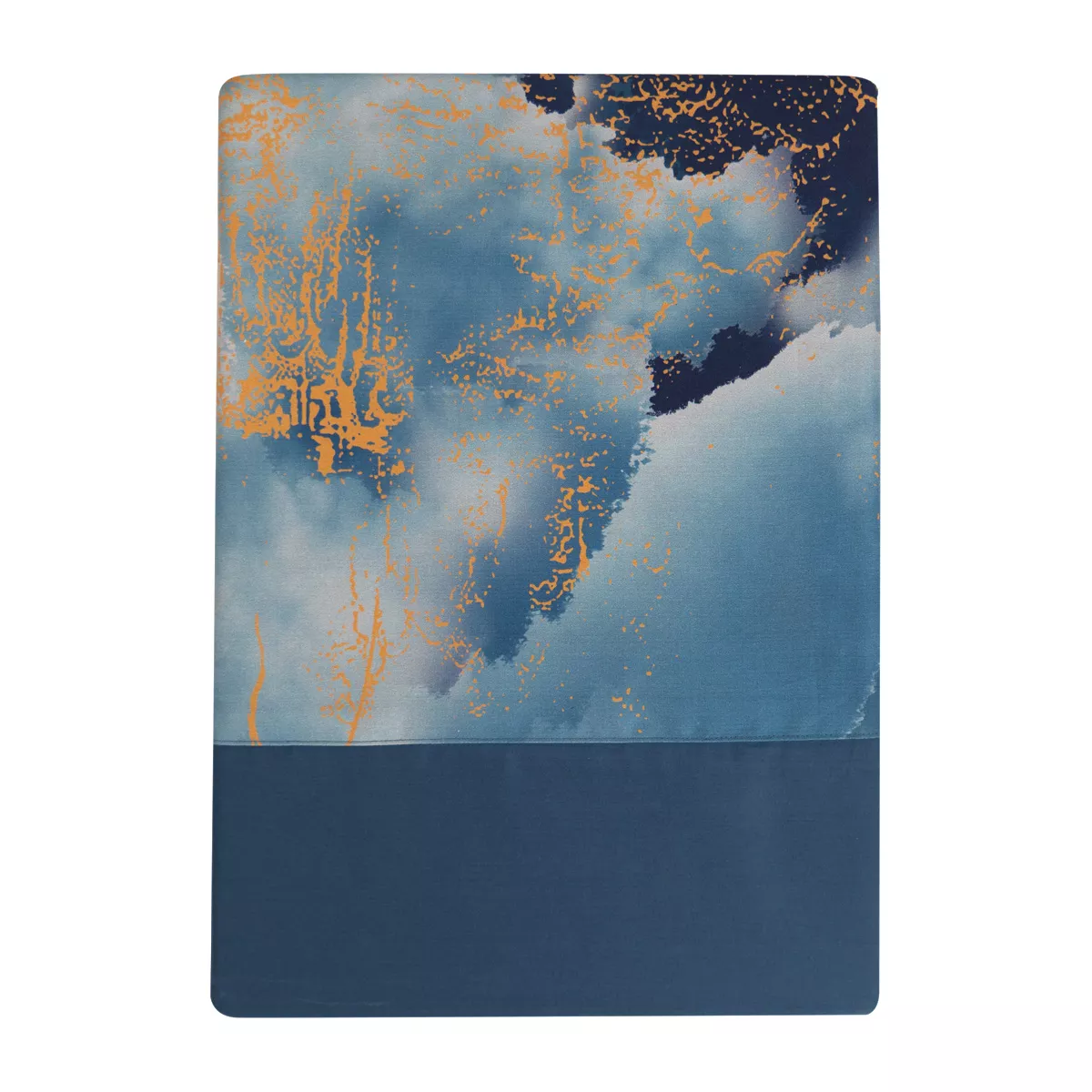 Flat sheet cotton sateen printed gold blue Fuji nocturne