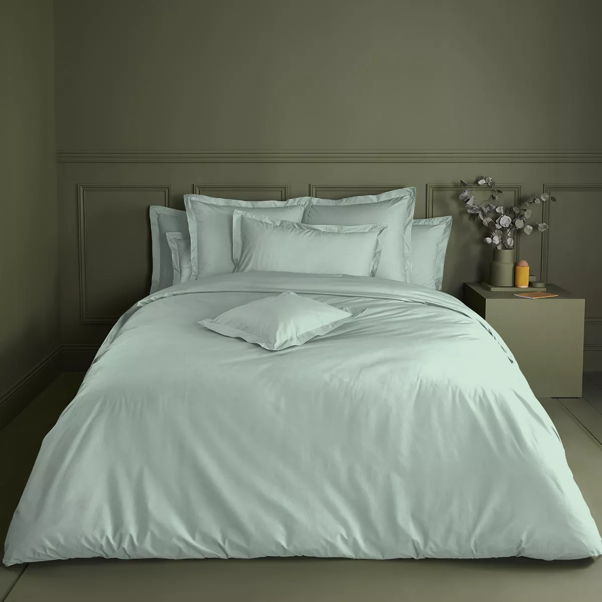 Duvet cover cotton percale plain green blue La percale francaise givre