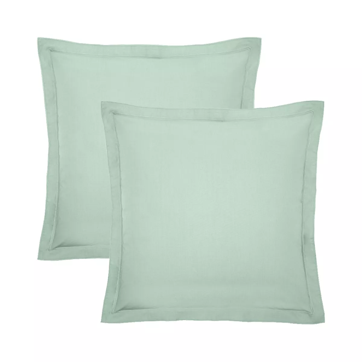 2 pillowcases cotton percale plain green blue La percale francaise givre