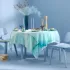 Table linen set linen & cotton prewashed 150 gsm printed green blue Aqua mineral