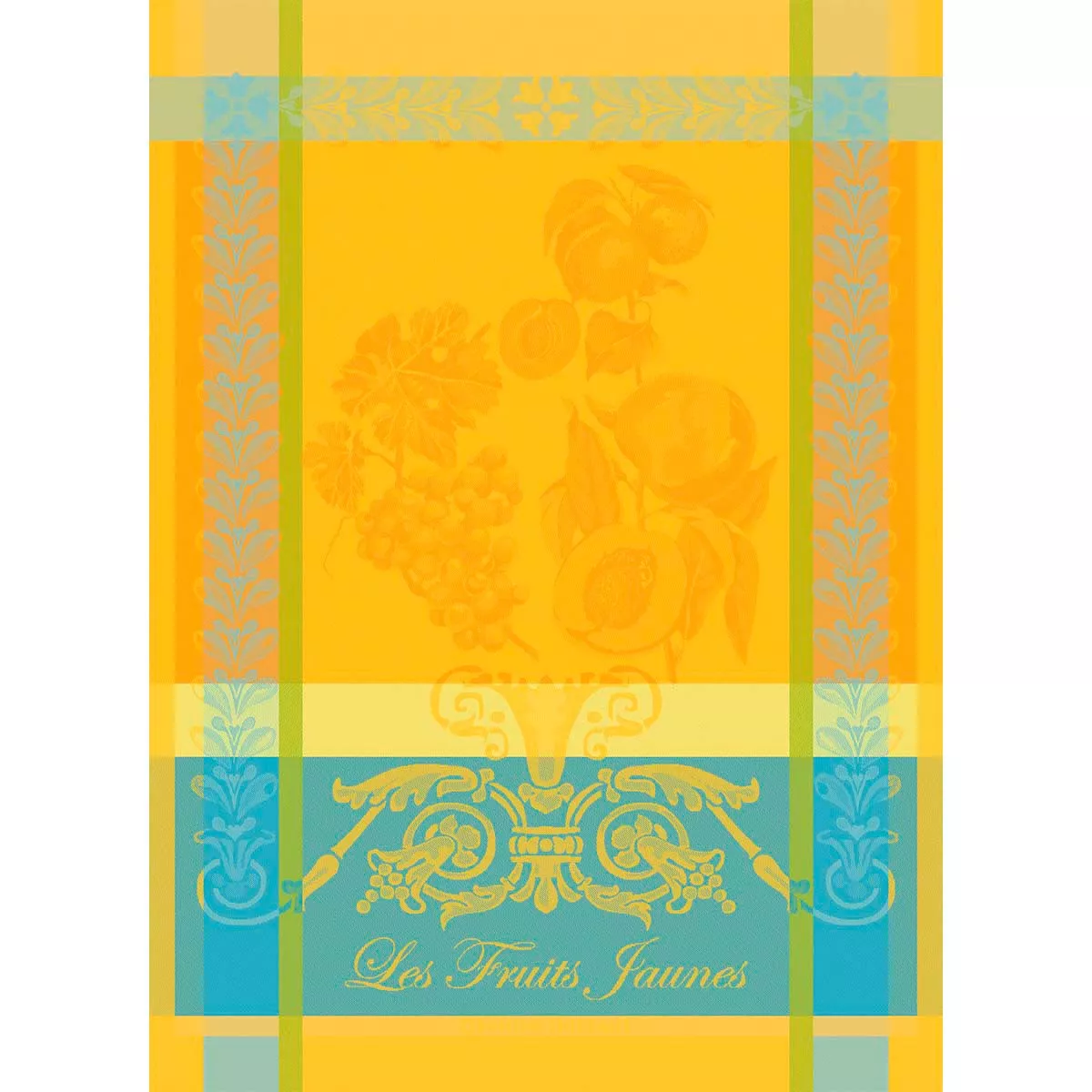 Kitchen towel 100% cotton jacquard pattern yellow blue Les fruits jaunes soleil
