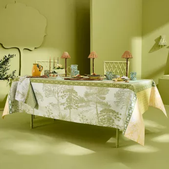 Tablecloth 100% cotton stain repellent 220 gsm jacquard pattern green Le sud vert