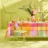 Tablecloth 100% cotton 220 gsm jacquard pattern green pink Mille sources berlingot