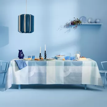 Tablecloth 100% cotton 220 gsm jacquard pattern green blue Mille textures bleu