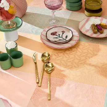 Table set 100% cotton 205 gsm jacquard pattern pink yellow Mille empreintes pastel