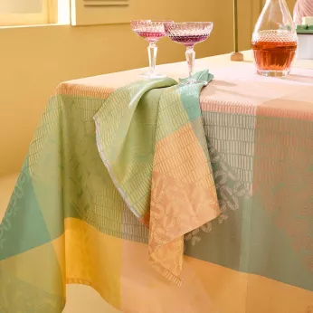 Napkin 100% cotton 205 gsm jacquard pattern pink yellow Mille empreintes pastel