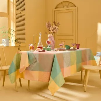 Tablecloth 100% cotton 205 gsm jacquard pattern pink yellow Mille empreintes pastel