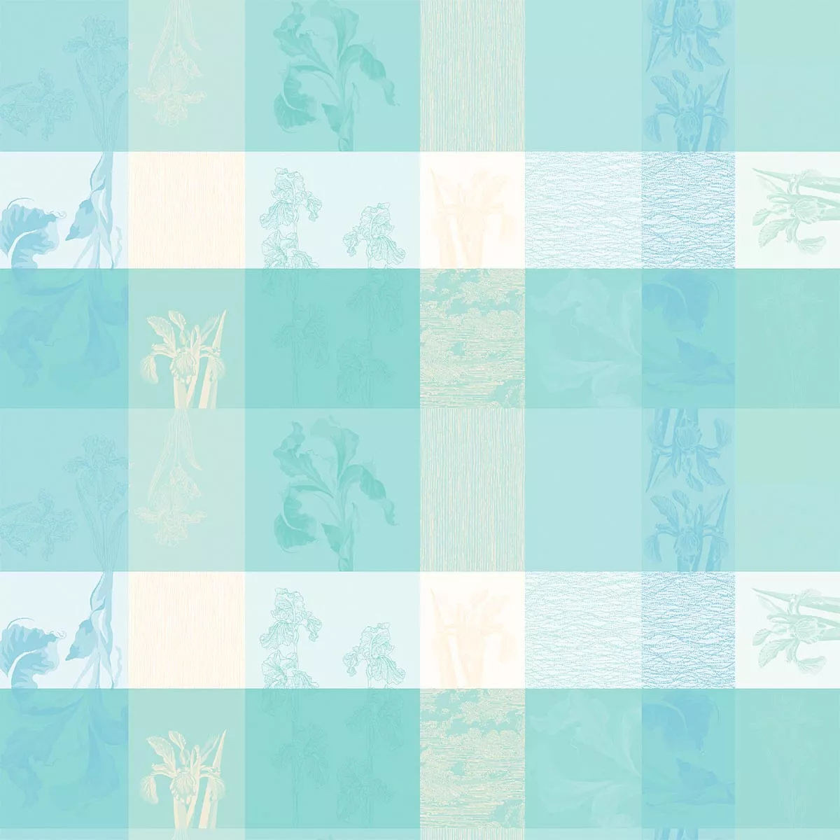 Custom made tablecloth 100% cotton 220 gsm jacquard pattern beige blue Mille iris d'eau aqua