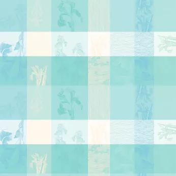 Custom made tablecloth 100% cotton coated 220 gsm jacquard pattern beige blue Mille iris d'eau aqua