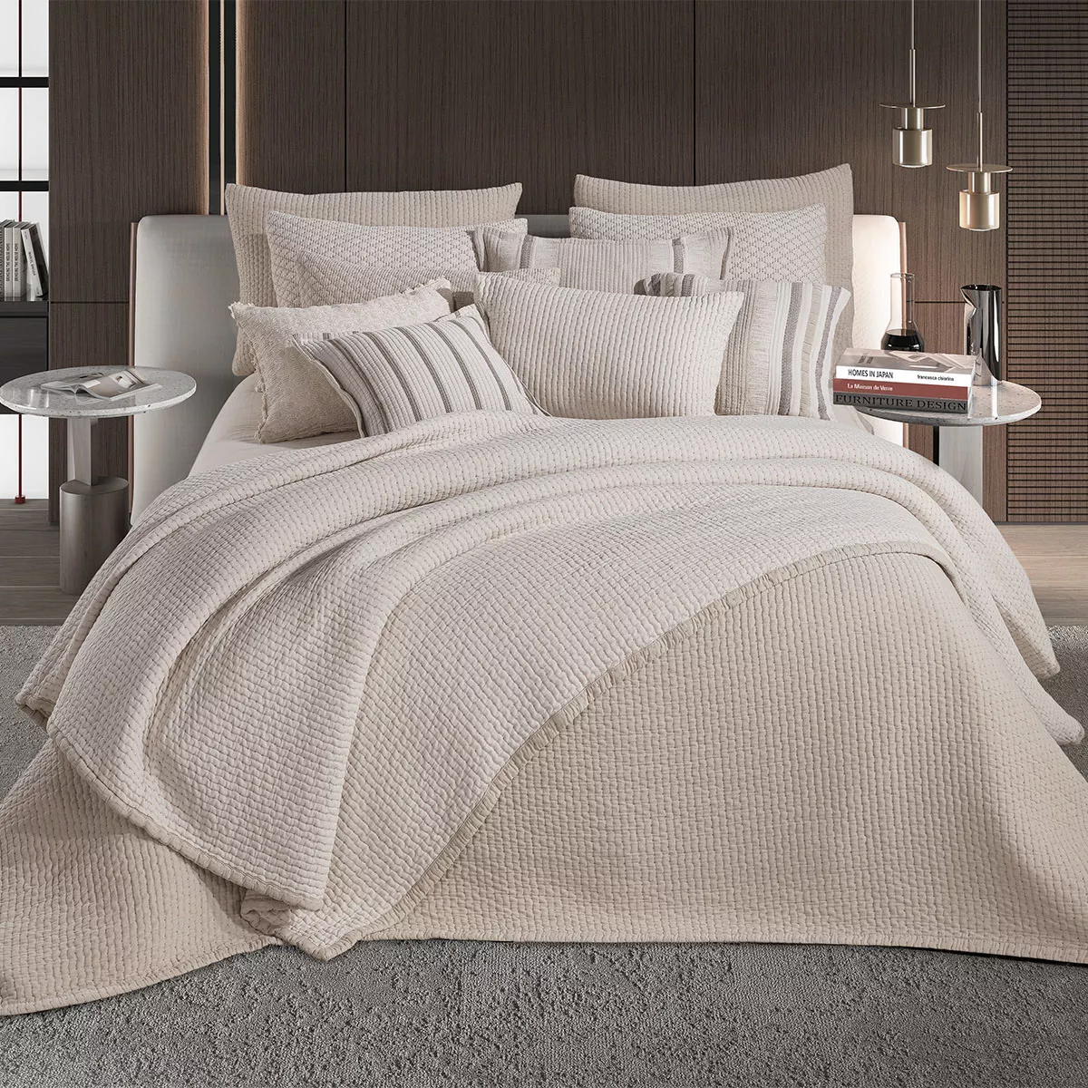Coverlet cotton blend prewashed 520 gsm plain nude beige Manosque stone