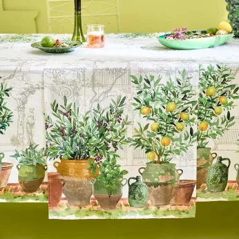 Table runner linen & cotton prewashed 190 gsm printed brown green Jardin provencal olive