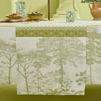 Table runner 100% cotton stain repellent 220 gsm jacquard pattern green Le sud vert