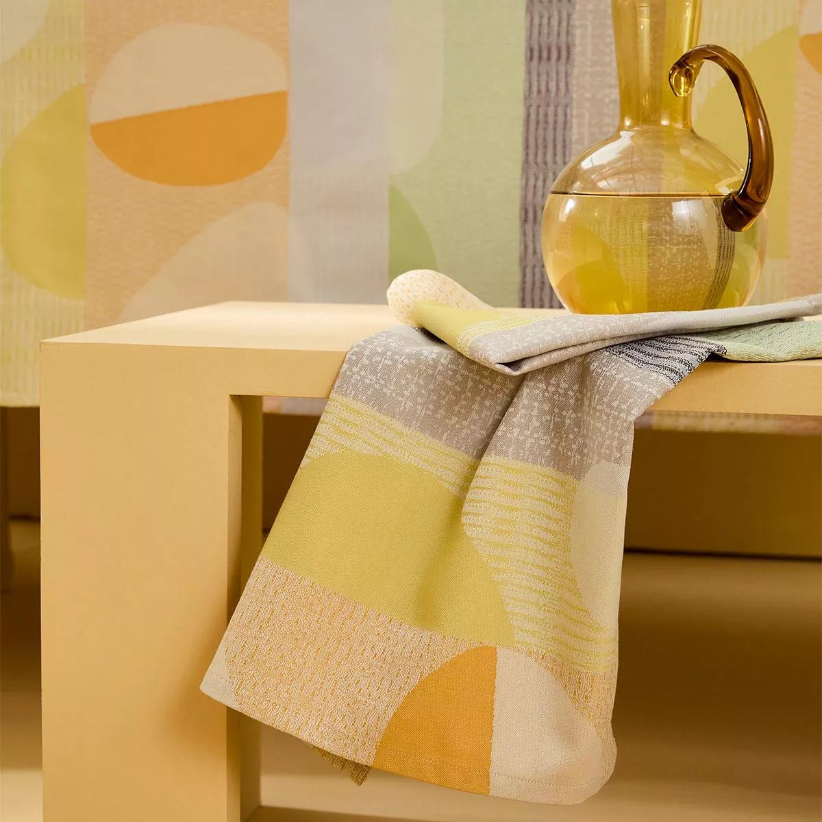 Napkin 100% cotton 205 gsm jacquard pattern orange green Mille galets terre cuite