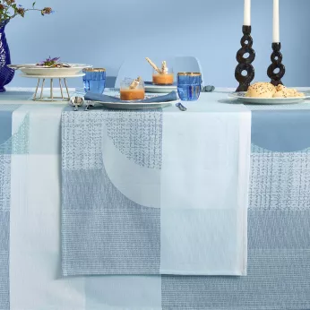 Table runner 100% cotton 220 gsm jacquard pattern green blue Mille textures bleu