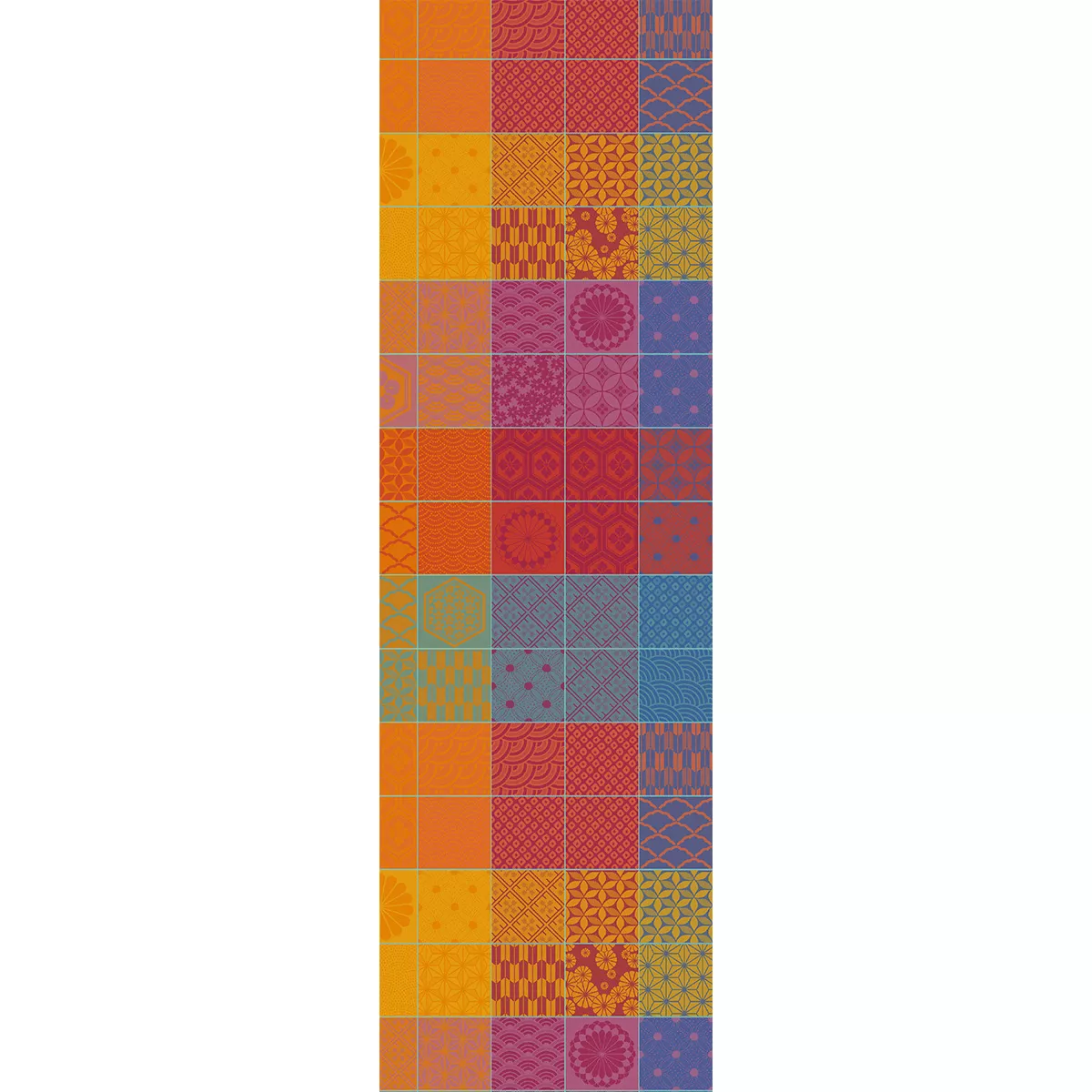 Table runner 100% cotton jacquard pattern purple orange Mille hana floralies
