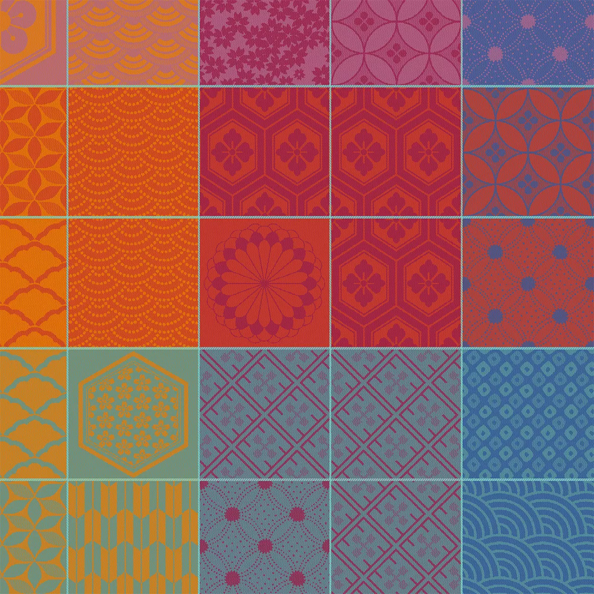 Napkin 100% cotton jacquard pattern purple orange Mille hana floralies