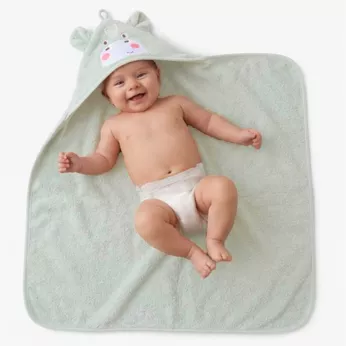 Hooded towel children 100% cotton 420 gsm embroidered green Petit hippo vert d'eau
