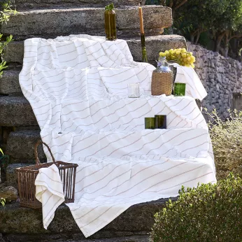 Tablecloth 100% cotton prewashed jacquard pattern white orange Rimini terracotta