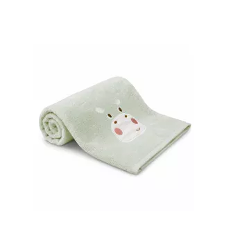 Bath towel children 100% cotton 500 gsm embroidered green Petit hippo vert d'eau