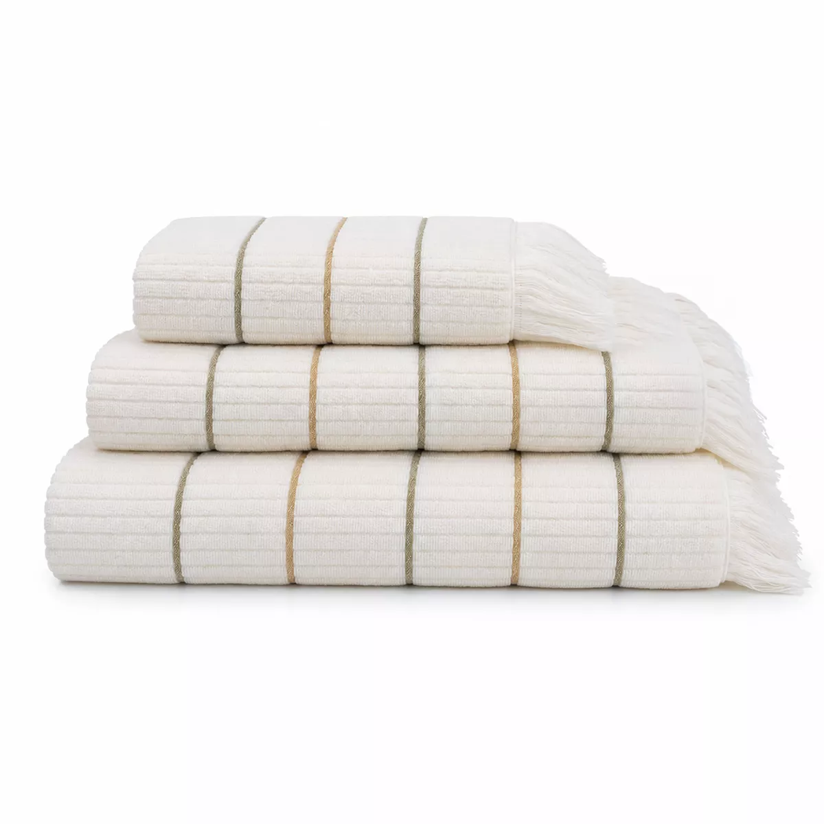 Bath set 100% cotton tissé teint rayé green yellow Farniente pissenlit